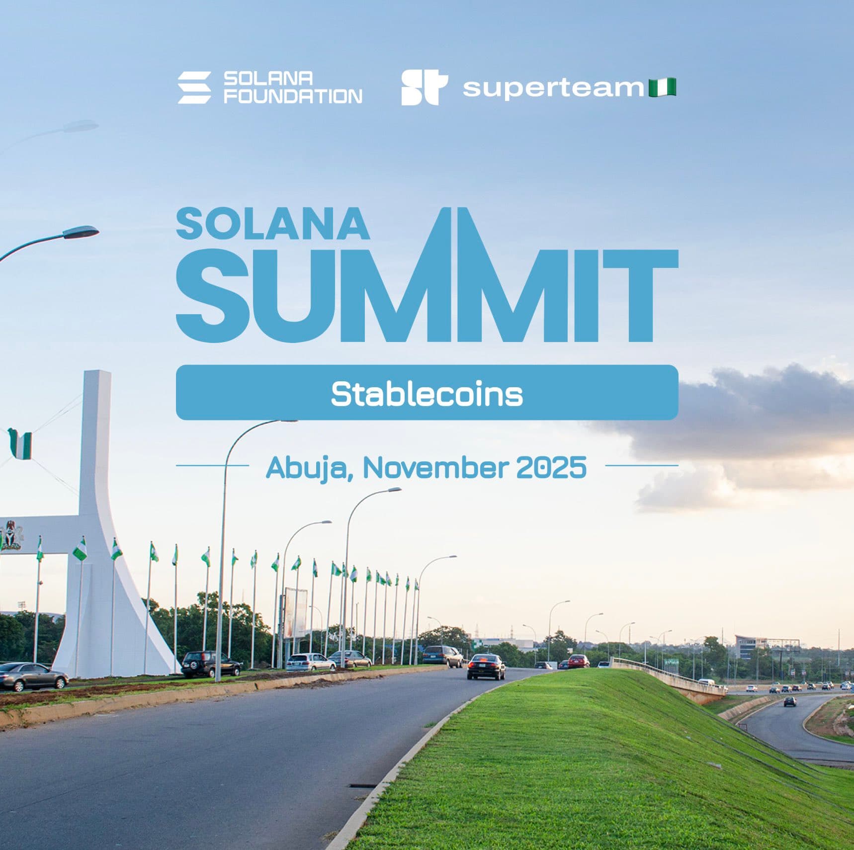Solana Summit Africa: Stablecoins event poster for Abuja, November 2025.
